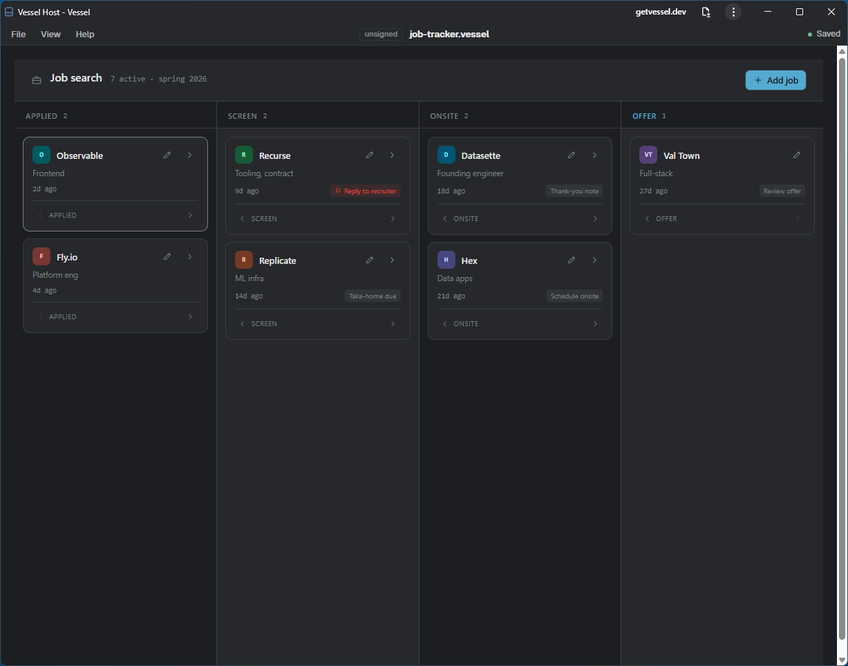 Job Tracker — a kanban pipeline board