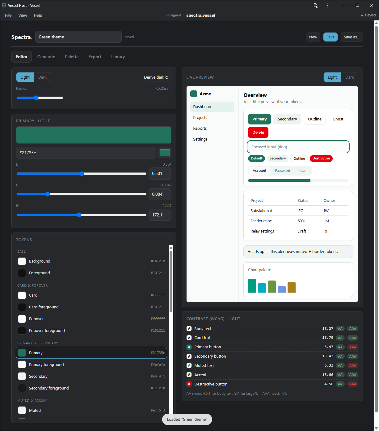 Spectra — a design-token studio built as a .vessel
